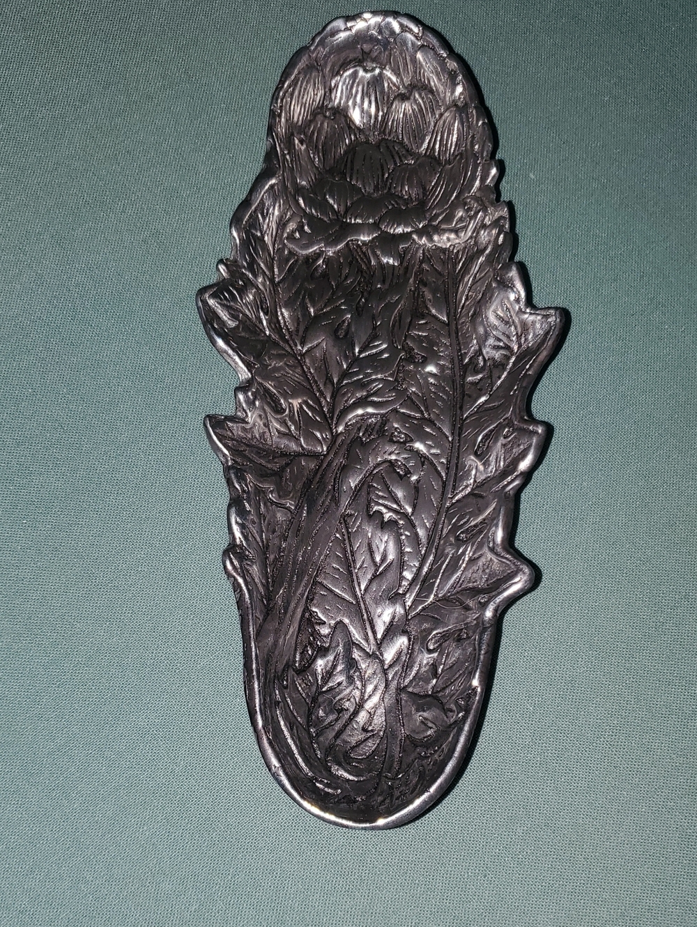 Embossed Floral Metal Trinket Tray - Dark Silver